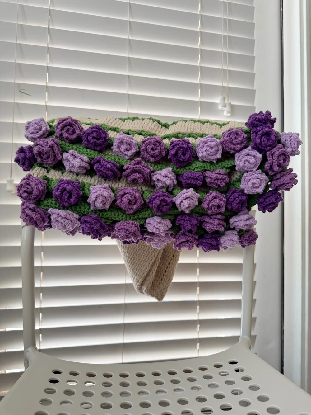 Handcrafted Purple Crochet Rose bouquet blanket